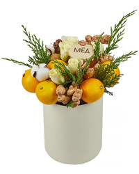 gift box with flowers, honey and lemons